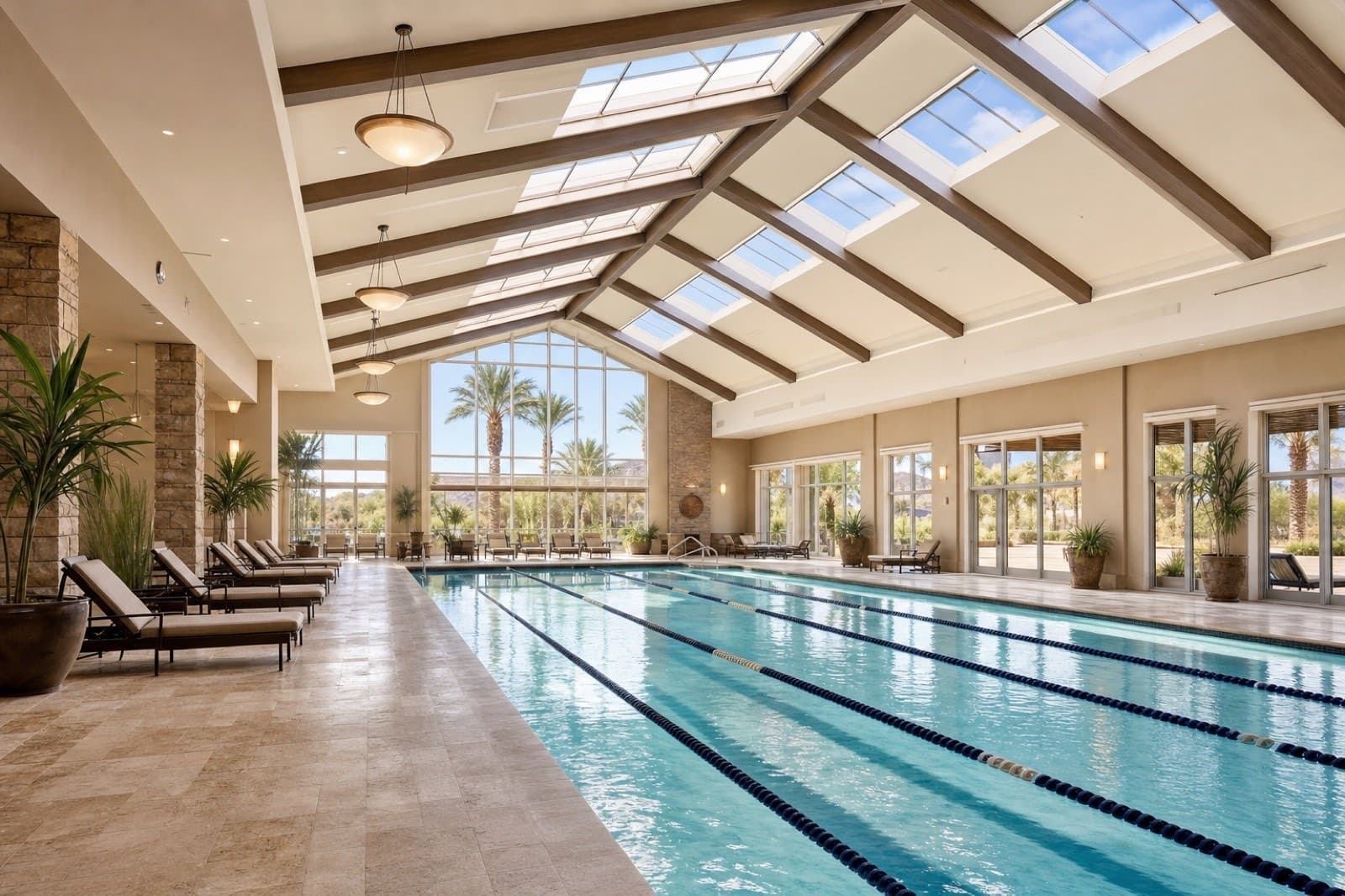 Indoor pool inside a Las Vegas 55+ community clubhouse, one of the amenities funded by the association dues